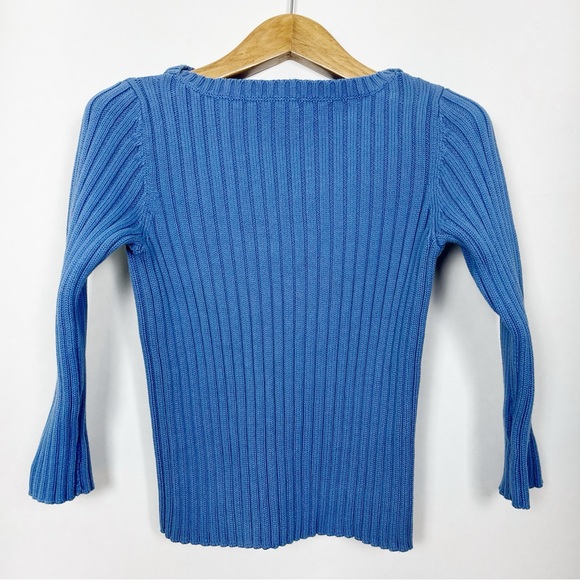 Talbots‎ Petites Blue Ribbed Boat Neck Cotton Sweater 3/4 Sleeve Size Small - Picture 1 of 10